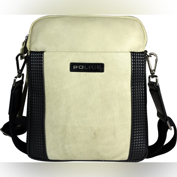 Modern The Police Genuine Leather w/Tech Trim Cross Body Bag Designed in Italy - Picture 3 of 14